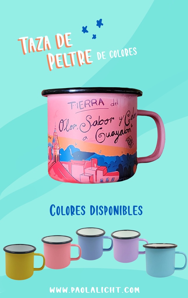 Taza de peltre opalizada